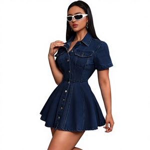 Nouvelle Robe Droite Lavée à la Française pour <span class=keywords><strong>Femme</strong></span> Européenne, Style Rétro Élégant, en Jean, avec Col Revers et Manches Courtes, Couleur Claire - Product Image 5