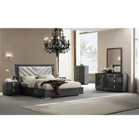 NOVA 2021 Modern Italian Chambre A Coucher Complet Artificial Leather Black Gloss King Size Master Bedroom Furniture Set China