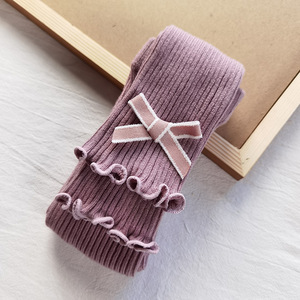 Nuovo Stock spagnolo 100% cotone pettinato neonato costola fiocco doppio aghi per bambini Legging per bambine calze collant calzini - Product Image 6