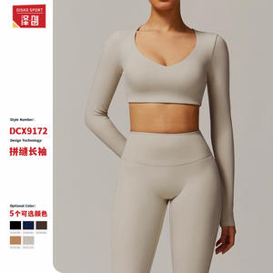 Camiseta Deportiva de Manga Larga para Mujer Disko Sport, Cuello en V, Estilo Crop Top DCX9172, Color Sólido, para Fitness, Running y Deportes - Product Image 1