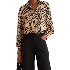 OEM orlo dritto donna graziosa tiger stripe stampa crepe camicia - Product Image 1