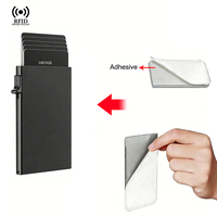 Porte-cartes fin en aluminium avec pochette arrière élastique, porte-cartes d'identité et de crédit, mini portefeuille RFID, étui à cartes bancaires à ouverture automatique