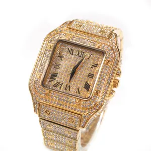 Reloj Digital de cuarzo para hombre y mujer, pulsera de lujo con esfera cuadrada y diamantes de imitación, a la moda, escala romana, Hip Hop