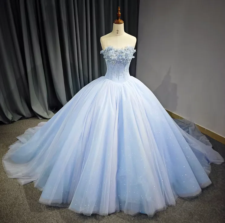 【公式】 QD1644 Light Gown Ball Dress Quinceanera Sweetheart Blue Sky スーツ・フォーマル・ドレス