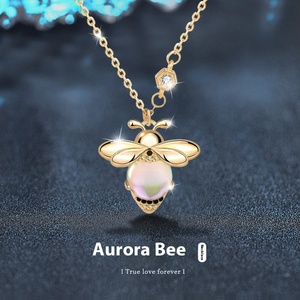 Desain asli 925 perak murni liontin halus kalung kecil aroma Moonstone trendi hewan lebah DIY Aksesori grosir - Product Image 5