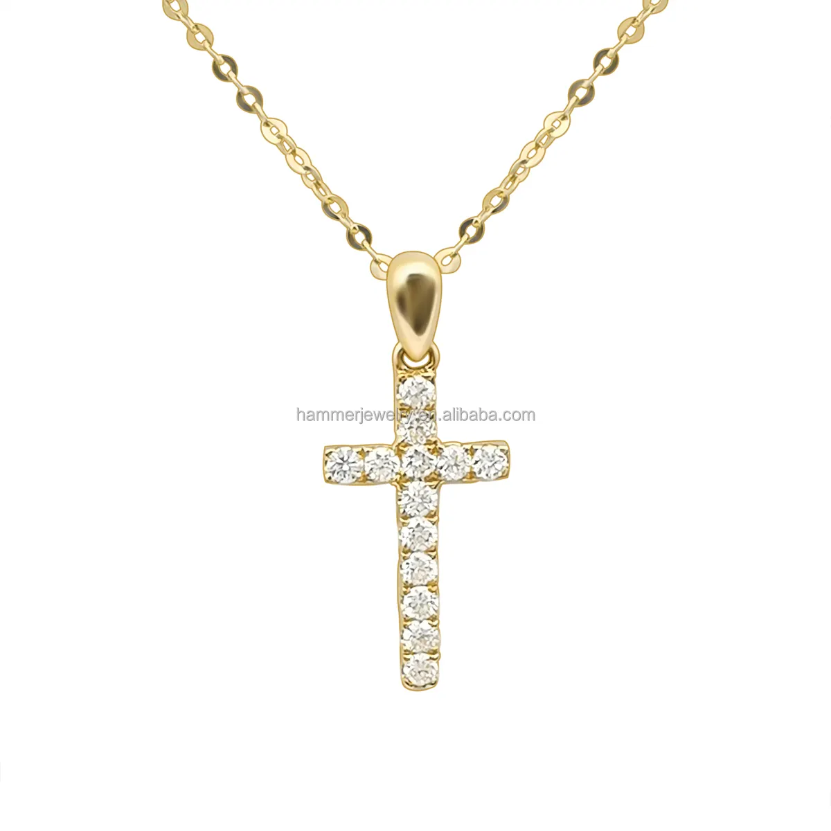 Luxury Style 18K Real Gold Necklace Cross Pendant Diamond Necklace Wholesale Men And Women Necklace