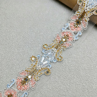 Dentelle brodée à la main avec des perles, garniture en tulle, maille, 4,5-6 cm, perles et paillettes, tissu de dentelle de mariée pour robe de mariée, décoration de vêtements