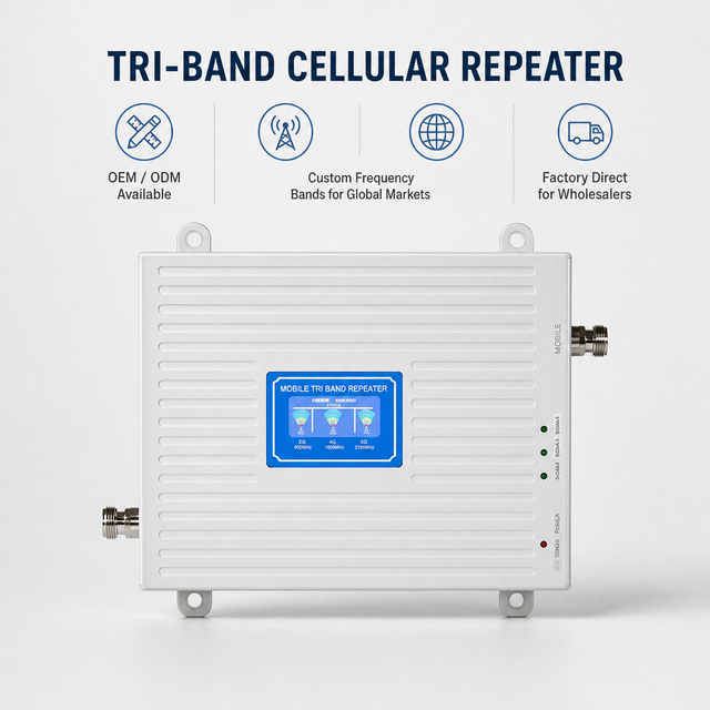 OEM ODM Tri Band Signal Booster 900 1800 2100MHz Cellular Repeater Full Set for Home Office Coverage