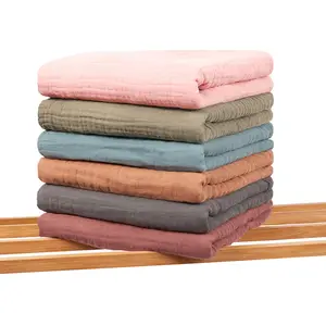 Asciugamani da bagno in mussola per bambini a 6 strati asciugamani morbidi in cotone per neonati grandi coperte per ricezione Swaddle coperta in mussola di colore puro