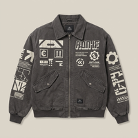 Blouson Bomber Techwear Gris Délavé pour Homme, Imprimé Équipement Industriel, Lettres Personnalisées sur le Devant, Coupe-Vent Respirant Haute Qualité