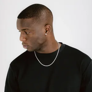 Collier chaîne en argent sterling avec diamants ronds, chaîne <span class=keywords><strong>tennis</strong></span> cubaine sécurisée, style mode - Product Image 5