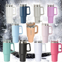 Gobelet d'aventure personnalisé avec logo original, 40 oz, gobelet de voyage sous vide 18/8 avec poignée et paille, design moderne, tasse à café blanche
