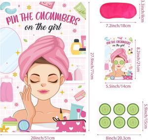 Jeu de Spa : Autocollants Concombres sur la Fille - 42 Pièces - Jeu d'Anniversaire pour Enfants avec Affiche et Bandeau pour les Yeux - Product Image 2