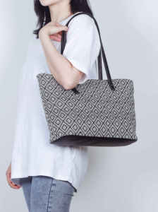 Oushang Fashionable Beige/<strong>Black</strong>/Color <strong>Small</strong> Bucket <strong>Handbag</strong> for Women with Two Straps and Zipper Closure PVC Material 26x12x73CM - Product Image 6