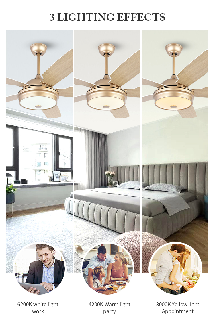 Breeze.Lux 52 inch luxury gold ceiling fan mute M D F leaf blades remote control 220 v ceiling fan light