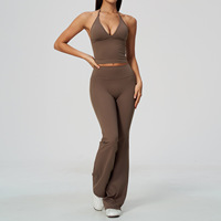 Ensemble de yoga pour femmes en spandex/nylon, respirant, anti-transpiration, extensible dans quatre directions, avec débardeur à col halter et pantalon évasé