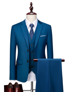 メンズスリムフィット<span class=keywords><strong>3</strong></span>ピーススーツ2ボタンノッチラペルソリッドスーツジャケットパンツセットタキシードプロム用 - Product Image 6