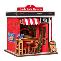 Kit de maison miniature en bois 3D créatif à assembler soi-même, modèle de pizzeria, jouet artisanal, décoration de bureau, cadeau d'anniversaire, maison de poupée