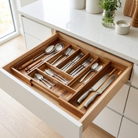 Organisateur de tiroir à couverts en bois d'acacia extensible et réglable Natural House