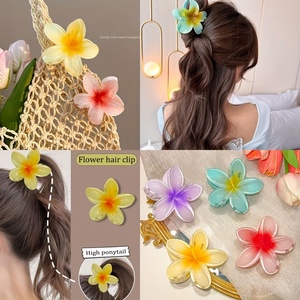 Pince <span class=keywords><strong>à</strong></span> cheveux Hawaïenne Plumeria Frangipani 8 cm, antidérapante, finition mate, maintien solide pour cheveux épais, pinces de plage tendance pour femmes et filles - Product Image 5