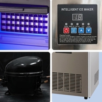 Machine à glaçons en cubes électrique commerciale, production quotidienne de 40 kg, acier inoxydable, commande par écran tactile, modèle refroidi par air KS-50 pour restaurants