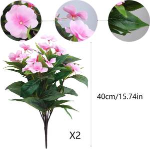GM Artificial <span class=keywords><strong>Impatiens</strong></span> Flores Faux <span class=keywords><strong>Impatiens</strong></span> Arbustos Flores <span class=keywords><strong>de</strong></span> seda Rosa Verdor Artificial <span class=keywords><strong>Impatiens</strong></span> Ramo para exteriores - Product Image 2