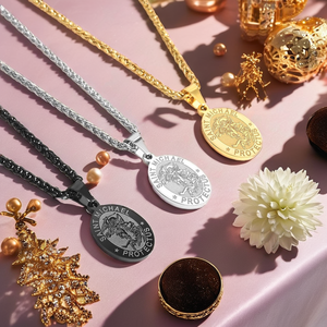 Collar con Colgante de San Miguel Arcángel en Acero Inoxidable Chapado en Oro de 18K, Cadena con Medalla de Ángel, para Regalo de Compromiso o Fiesta - Product Image 2