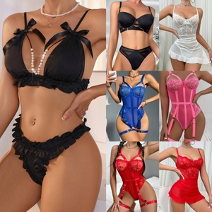 Conjunto de Lencería y Camisón para Mujer, Ropa Interior de Crochet con Bordado 3D, Transpirable, Semitransparente, Sexy, Nuevo Diseño - Product Image 1