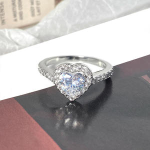 Cincin Perak Murni FOXI 925 Cincin Bentuk Hati Perhiasan Berkualitas Tinggi Zirkonia 5A Lapisan Emas Populer Cincin Pertunangan Janji Perak Sterling 925 - Product Image 3