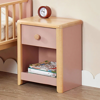 Table de chevet pour enfant à 2 niveaux en bois rose avec tiroir et rangement ouvert pour enfants
