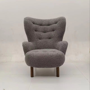 Poltrona Moderna Italiana in Morbido Tessuto di Lana d'Agnello Ecologica, Imbottita, con Gambe in Legno Massello, per Soggiorno, Modello Little <span class=keywords><strong>Petra</strong></span> - Product Image 4