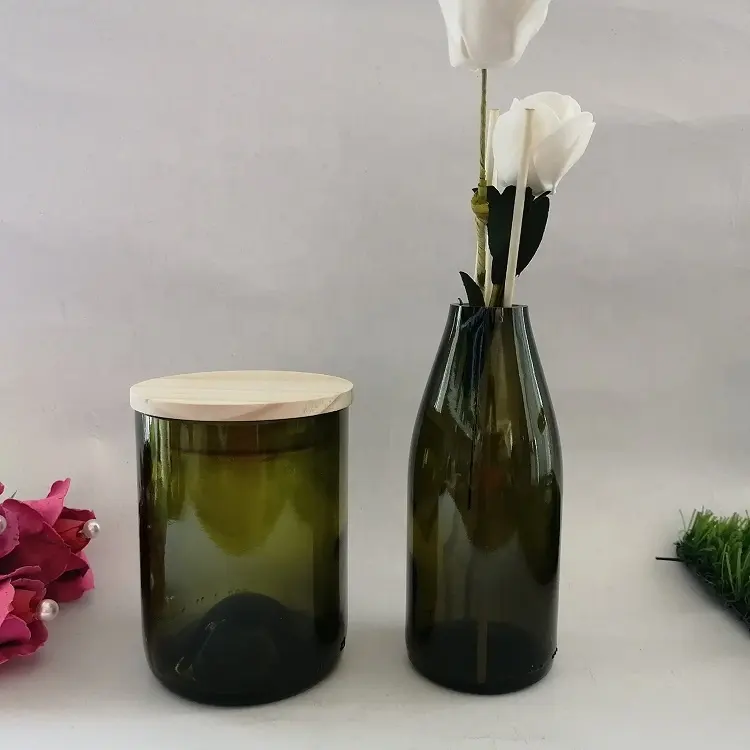 popular cycled natural green wine bottles glass diffuser and candle vessel set