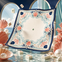 Tapis de Mahjong Américain de Luxe Moderne Coquillage Côtier, 33 Pouces Carré, 3mm Néoprène Antidérapant, Housse de Table Portable pour Soirées Jeux