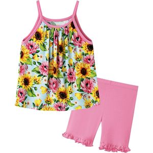 Conjunto de Top Floral y Pantalones Capri Rosa para Niña BambooBud, Atuendo Transpirable de Verano para Niñas Pequeñas de 2 a 5 Años - Product Image 1