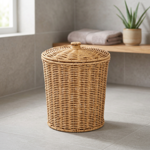 Cesta de Almacenamiento de Ratán Natural con Tapa, Forma Circular, Estilo Rústico, Ecológica, Contenedor Multiusos para Organización - Product Image 2