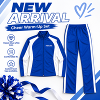 Ensemble de survêtement personnalisé pour cheerleading, veste à fermeture éclair intégrale et pantalon pour femmes, bleu et blanc, pour entraînement d'équipe