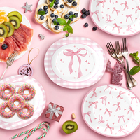 Ensemble de vaisselle de fête rose cerise tendance, assiettes en papier jetables, serviettes pour anniversaire, baby shower, mariage