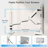 Bras de moniteur 13-32 pouces blanc extra long, support de moniteur d'ordinateur, support de moniteur unique pour bureau avec poteau