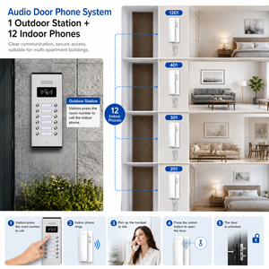 Système d'<span class=keywords><strong>interphone</strong></span> audio résidentiel à 2 fils avec 12 combinés intérieurs et une station extérieure en métal pour appartements et villas - Product Image 3