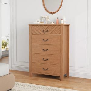 Armoire haute à 5 tiroirs avec portes géométriques en <span class=keywords><strong>patchwork</strong></span> sur le dessus, coffre de rangement vintage avec poignée en métal - Product Image 2