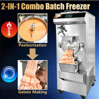 Commerciële ijsmachine, CE-gecertificeerd, en combinatie ijs- en gelatomachine met pasteurisatie en batchvriezer.