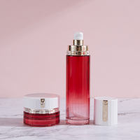 Ensemble de flacons de soin pour la peau en verre de haute qualité avec bordure dorée dégradé rouge, flacons cosmétiques de luxe, emballage cosmétique de luxe