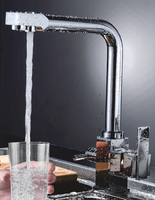Robinet de cuisine moderne carré en laiton chromé avec filtre à eau, mitigeur chaud/froid à poignée unique, pivotant à 360° pour évier