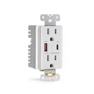 15A US 125V Duplex Receptacle Double 3 Pin Wall Outlet Socket With USB Type A Type C PD 20W High Speed Connector Port