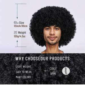 Perruque Courte Afro Frisée Synthétique <span class=keywords><strong>avec</strong></span> <span class=keywords><strong>Frange</strong></span>, Haute Densité, Bonnet Élastique, Résistante à la Chaleur pour Cosplay et Festivals (Vente en Gros) - Product Image 2