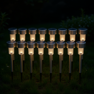 DB 24 lampes solaires LED pour pelouse 5W IP65 en acier inoxydable blanc, éclairage extérieur de jardin avec abat-jour en verre - Product Image 2