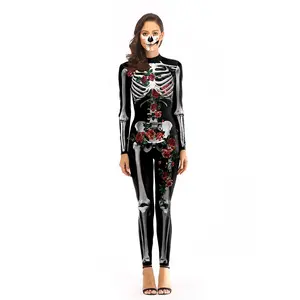 Super legal 3d rosas digital esqueleto pele zentai terno, para adulto mulheres terno de pele slim impressa zentai