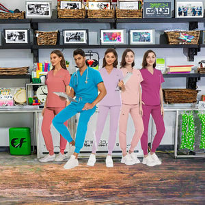 बुने स्पैन्डेक्स कपड़े वी-गर्दन नर्सिंग स्क्रब के साथ डॉक्टर को टॉप सेट किया योग जॉगर पैंट मेडिकल नर्स वर्दी स्क्रब स्टॉक - Product Image 3