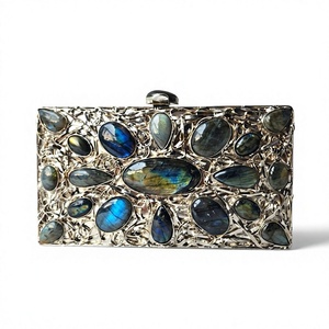 Natural Brass <b>Clutch</b> Chains | Handmade Cabochon Minaudiere | Classic Luxury Casual Fashion Bridal Wedding Evening <b>Bag</b> <b>Velvet</b> - Product Image 1