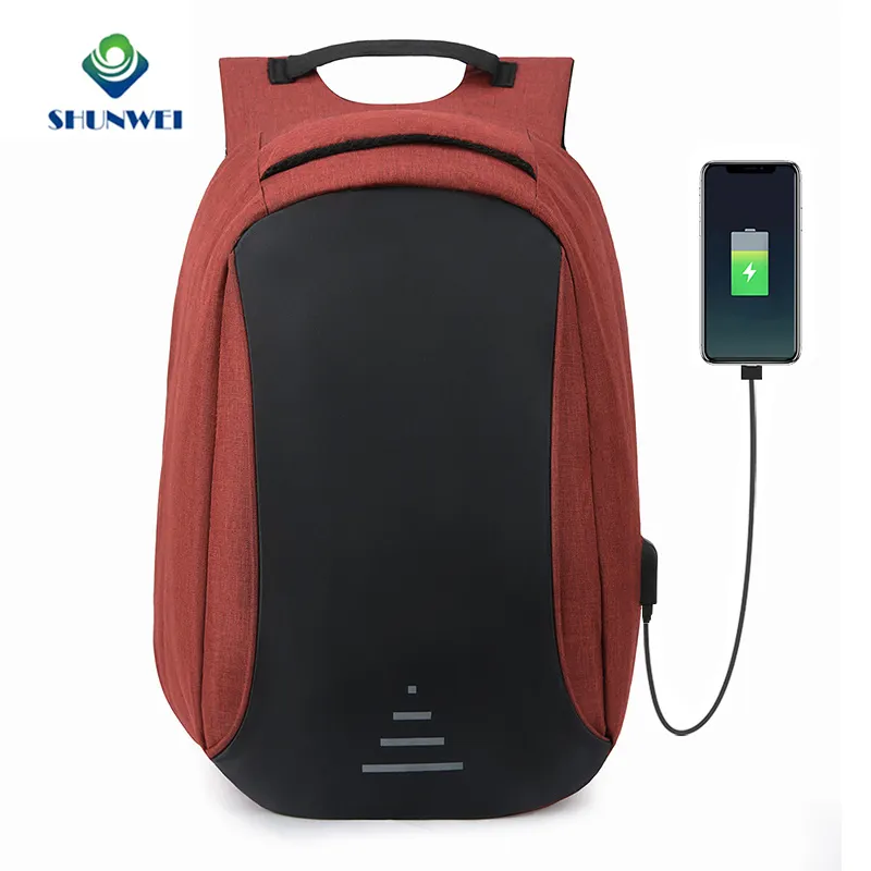 Mochila escolar para adolescentes, morral rojo para ordenador portátil con puerto de carga USB